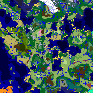 Predicted biome map of Java 26.3 seed 2894185092358028310 around estimated spawn