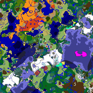 Predicted biome map of Java 26.3 seed -6735317612853701465 around estimated spawn