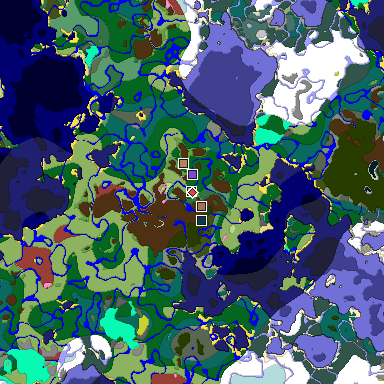 Predicted biome map of Java 26.3 seed 1740339795054712587 around estimated spawn
