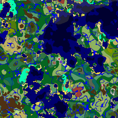Predicted biome map of Java 26.3 seed -4851465118058347079 around estimated spawn