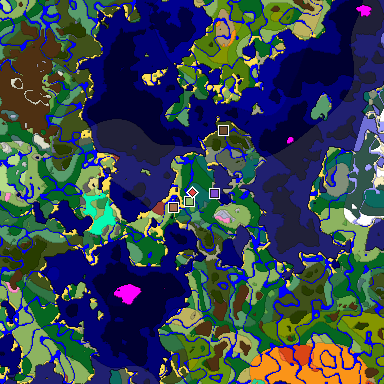 Predicted biome map of Java 26.3 seed -5345530450887762575 around estimated spawn