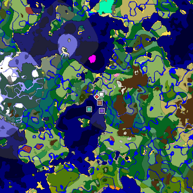 Predicted biome map of Java 26.3 seed -1287076197503145569 around estimated spawn
