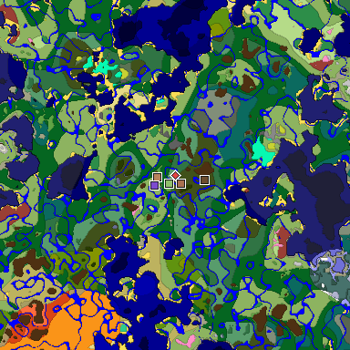 Predicted biome map of Java 26.3 seed -2312630298959210279 around estimated spawn