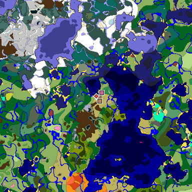 Predicted biome map of Java 26.3 seed -9172834369349894061 around estimated spawn