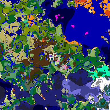 Predicted biome map of Java 26.3 seed 2322484017037399571 around estimated spawn