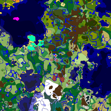 Predicted biome map of Java 26.3 seed 3444005545332703941 around estimated spawn