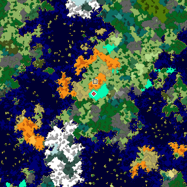 Map of Bedrock seed -1985317604 around the world origin