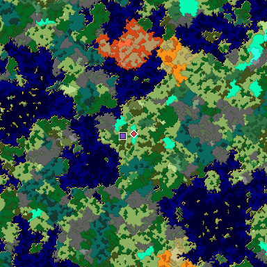 Map of Bedrock seed -1055606971 around the world origin