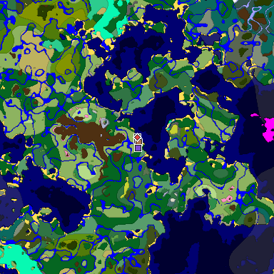Predicted biome map of Java 26.3 seed 8831526852100253602 around estimated spawn