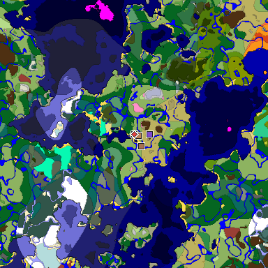 Predicted biome map of Java 26.3 seed -3118403489763544088 around estimated spawn
