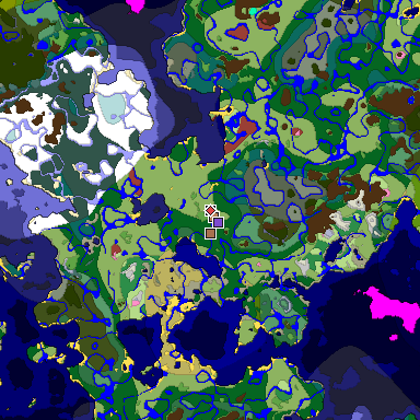 Predicted biome map of Java 26.3 seed -565470082436685659 around estimated spawn