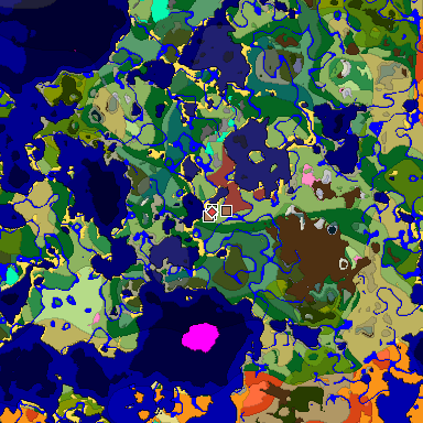 Predicted biome map of Java 26.3 seed -5056494444186035628 around estimated spawn