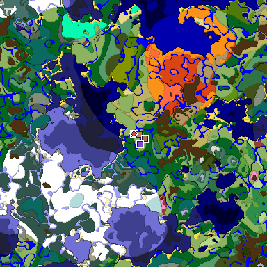 Predicted biome map of Java 26.3 seed 6927365323984690185 around estimated spawn
