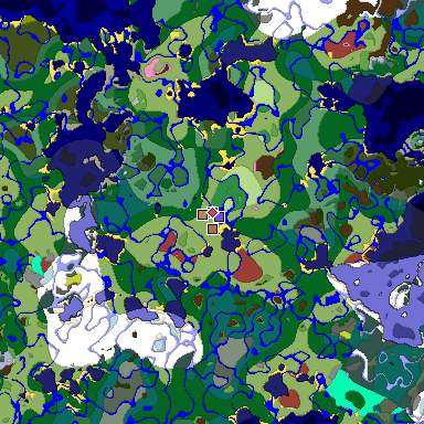 Predicted biome map of Java 26.3 seed 4085841527838732477 around estimated spawn
