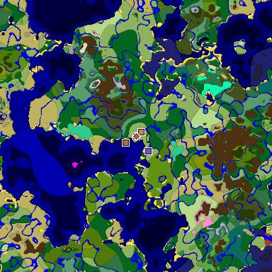 Predicted biome map of Java 26.3 seed -2168439040833568879 around estimated spawn