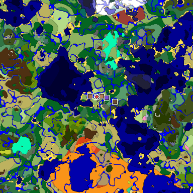 Predicted biome map of Java 26.3 seed -2958460135977125111 around estimated spawn