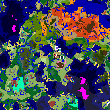 Predicted biome map of Java 26.3 seed -7485798926683757603 around estimated spawn