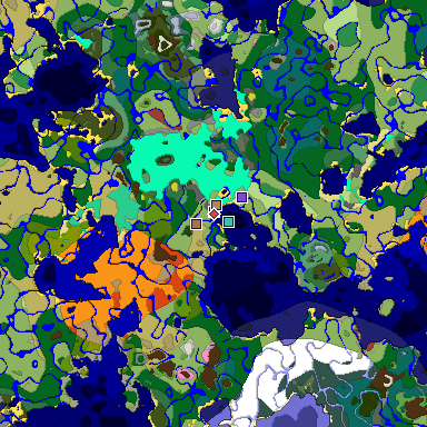 Predicted biome map of Java 26.3 seed 2644298207989708880 around estimated spawn