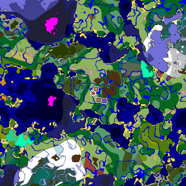 Predicted biome map of Java 26.3 seed -4781916079701247261 around estimated spawn