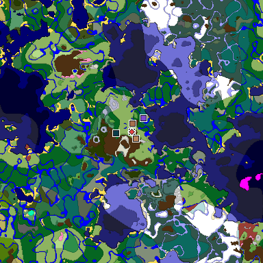 Predicted biome map of Java 26.3 seed 1631334965889013705 around estimated spawn