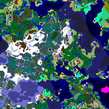 Predicted biome map of Java 26.3 seed -3222069119801785133 around estimated spawn