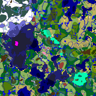 Predicted biome map of Java 26.3 seed 3986853435409641464 around estimated spawn