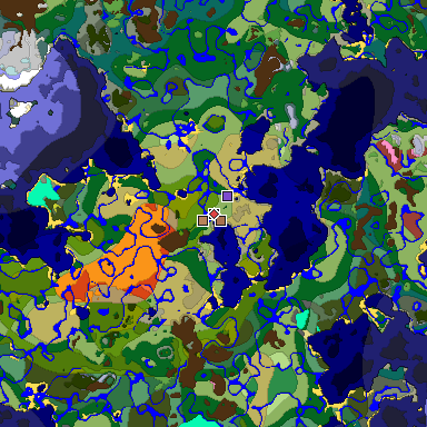 Predicted biome map of Java 26.3 seed 5530017375409685030 around estimated spawn