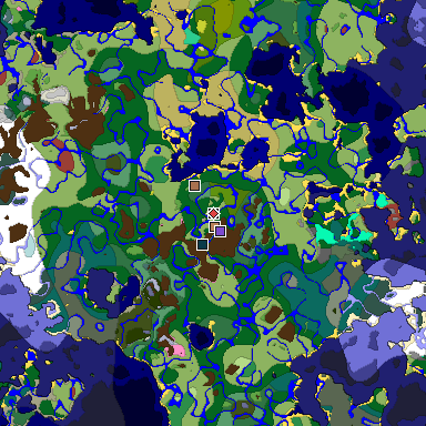 Predicted biome map of Java 26.3 seed 5713730740079078083 around estimated spawn