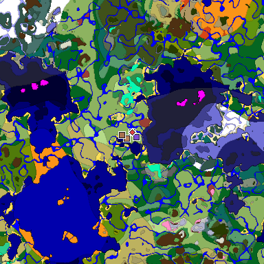 Predicted biome map of Java 26.3 seed -6476172682018179715 around estimated spawn