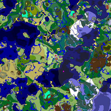 Predicted biome map of Java 26.3 seed -7166123023545890794 around estimated spawn