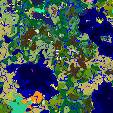 Predicted biome map of Java 26.3 seed 1406729490256986035 around estimated spawn