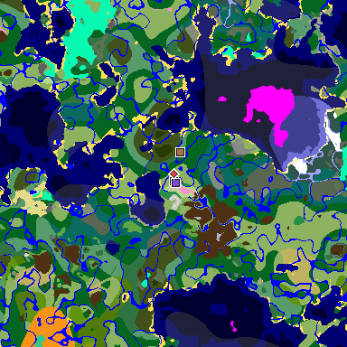 Map of Minecraft seed 3592243824437163409 around spawn