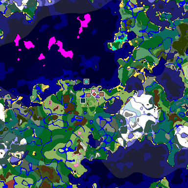 Predicted biome map of Java 26.3 seed -9184660412872277589 around estimated spawn