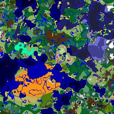 Predicted biome map of Java 26.3 seed -1363141105397396066 around estimated spawn