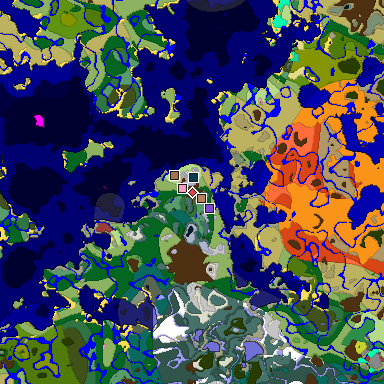 Predicted biome map of Java 26.3 seed 3218249564331652103 around estimated spawn