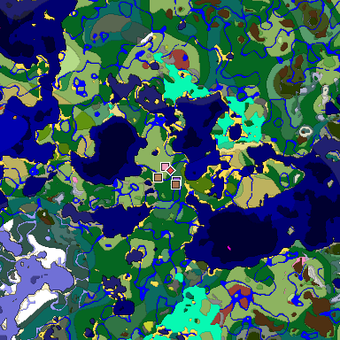 Predicted biome map of Java 26.3 seed -3112668727615099834 around estimated spawn