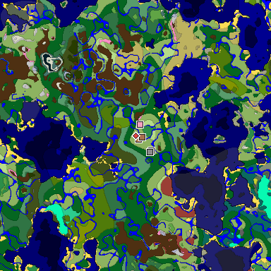 Predicted biome map of Java 26.3 seed 5682520312439360444 around estimated spawn