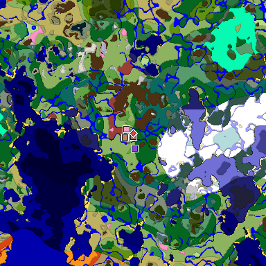 Predicted biome map of Java 26.3 seed 6456027899446328950 around estimated spawn