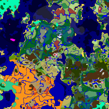 Predicted biome map of Java 26.3 seed 1607944292088021676 around estimated spawn