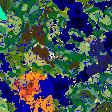 Predicted biome map of Java 26.3 seed 3301077465759890670 around estimated spawn