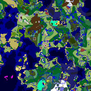 Predicted biome map of Java 26.3 seed -3464491696613669504 around estimated spawn