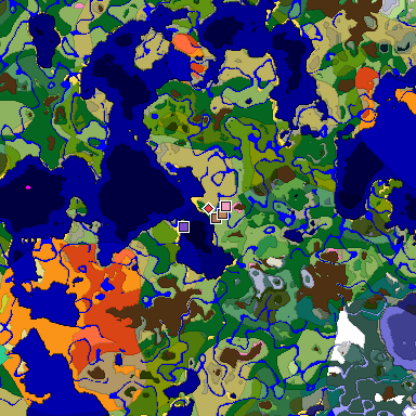 Predicted biome map of Java 26.3 seed -285439263910469882 around estimated spawn
