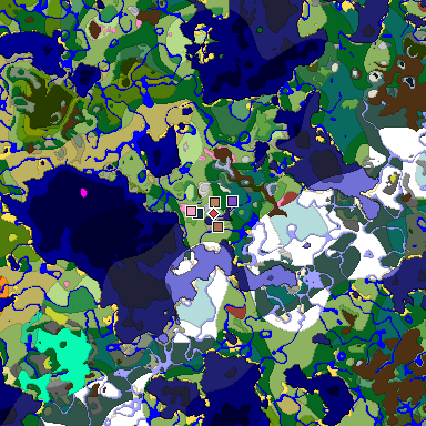 Predicted biome map of Java 26.3 seed 971990823558343440 around estimated spawn