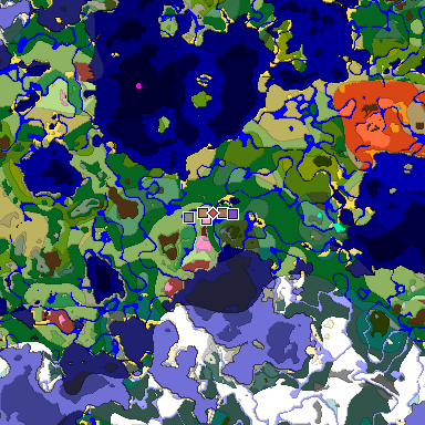 Predicted biome map of Java 26.3 seed -4934740302102735073 around estimated spawn