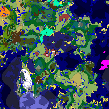 Predicted biome map of Java 26.3 seed -6463929317677643028 around estimated spawn