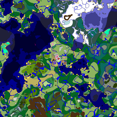 Predicted biome map of Java 26.3 seed 7746021933850477761 around estimated spawn