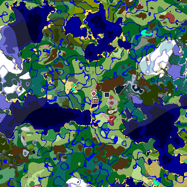Predicted biome map of Java 26.3 seed 7574600726492200460 around estimated spawn
