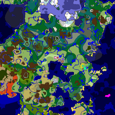 Predicted biome map of Java 26.3 seed 7670617579233206048 around estimated spawn