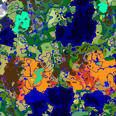 Predicted biome map of Java 26.3 seed 6825122673553654518 around estimated spawn