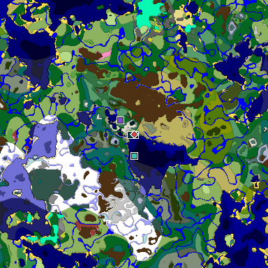 Predicted biome map of Java 26.3 seed 1505049207580074487 around estimated spawn